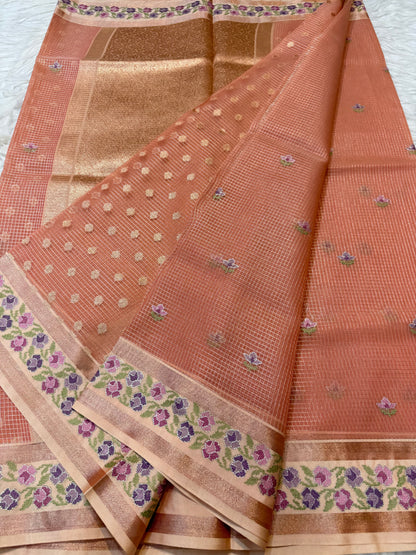 Bronze shade kora organza  embroidery Banarasi saree