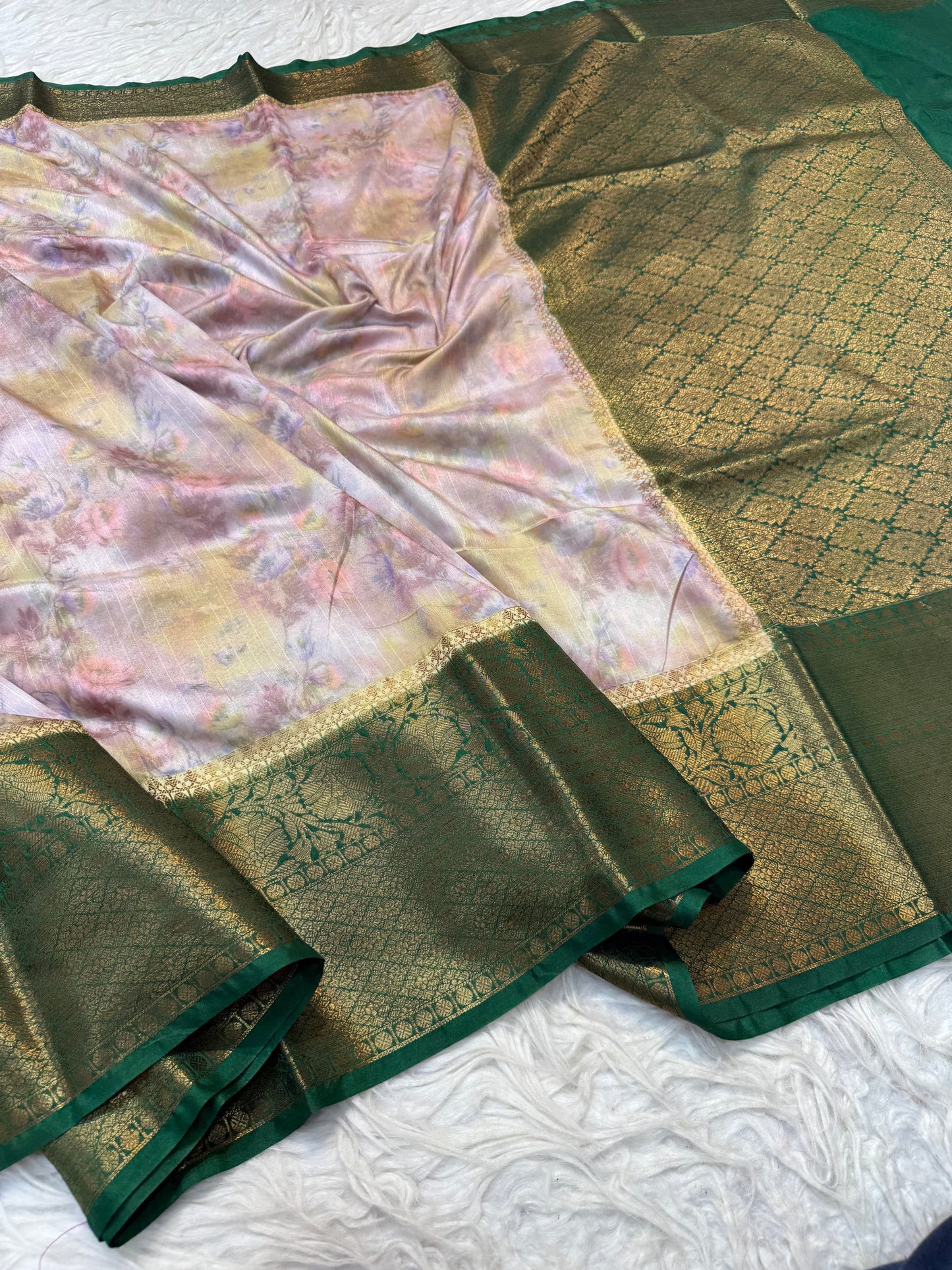 multicolour Dupion silk digital print Banarasi saree
