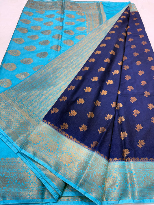 Nevy firozi shade Dupion Silk premium Banarasi Saree