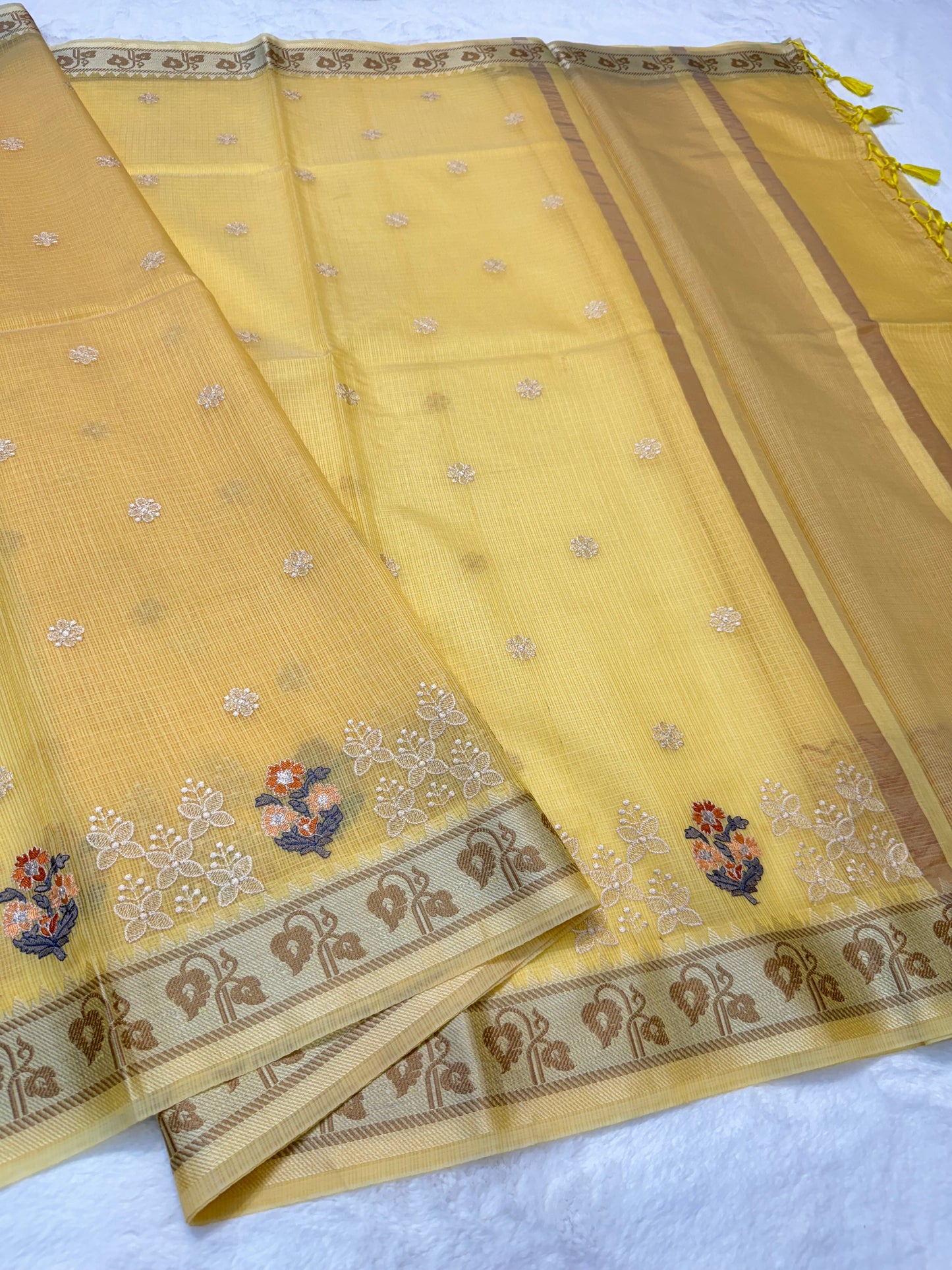 Yellow shade kota designer embroidery Banarasi saree
