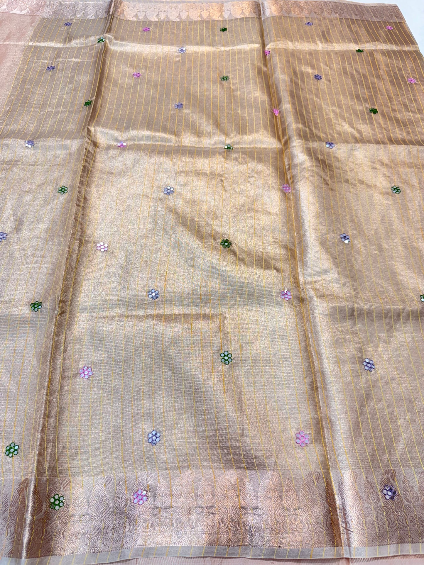 Rose gold kota tissue kota designer embroidery handwork premium Banarasi saree