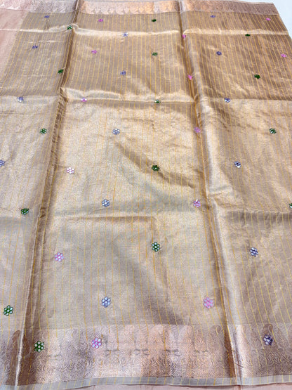 Rose gold kota tissue kota designer embroidery handwork premium Banarasi saree