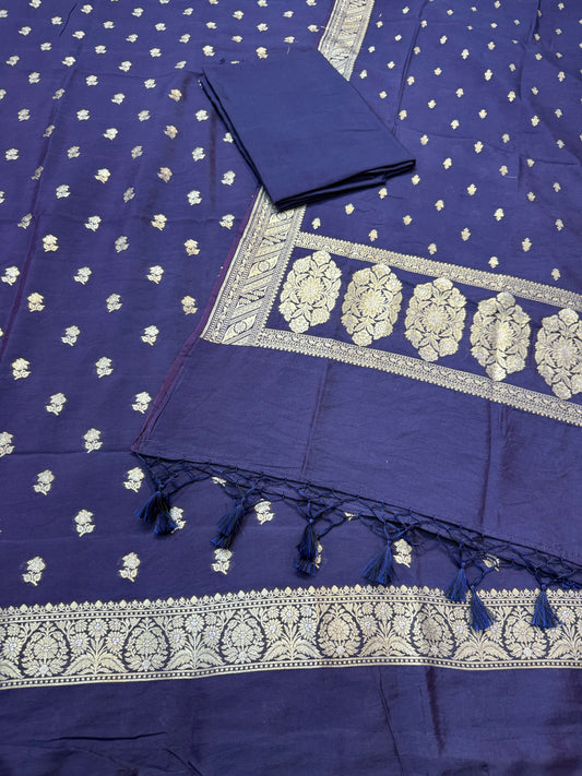 Nevy Chiniya Silk Silver Zari Weaving Work Banarasi Suit
