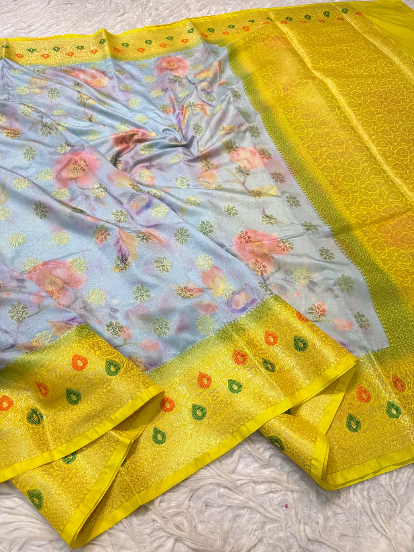multicolour Dupion silk digital print Banarasi saree