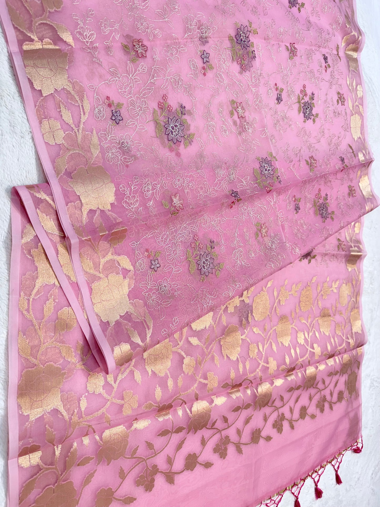 Pink shade organza designer  embroidery premium Banarasi saree