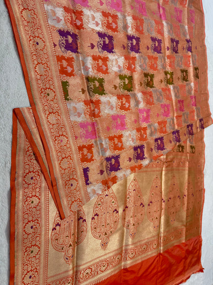 multicolore shade pure katan rangkat premium Banarasi silk saree