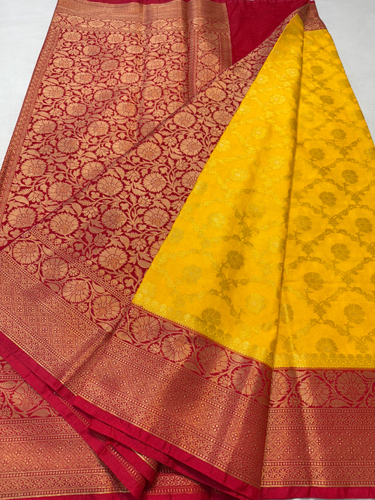 Mango red shade  Dupion Silk premium Banarasi Saree