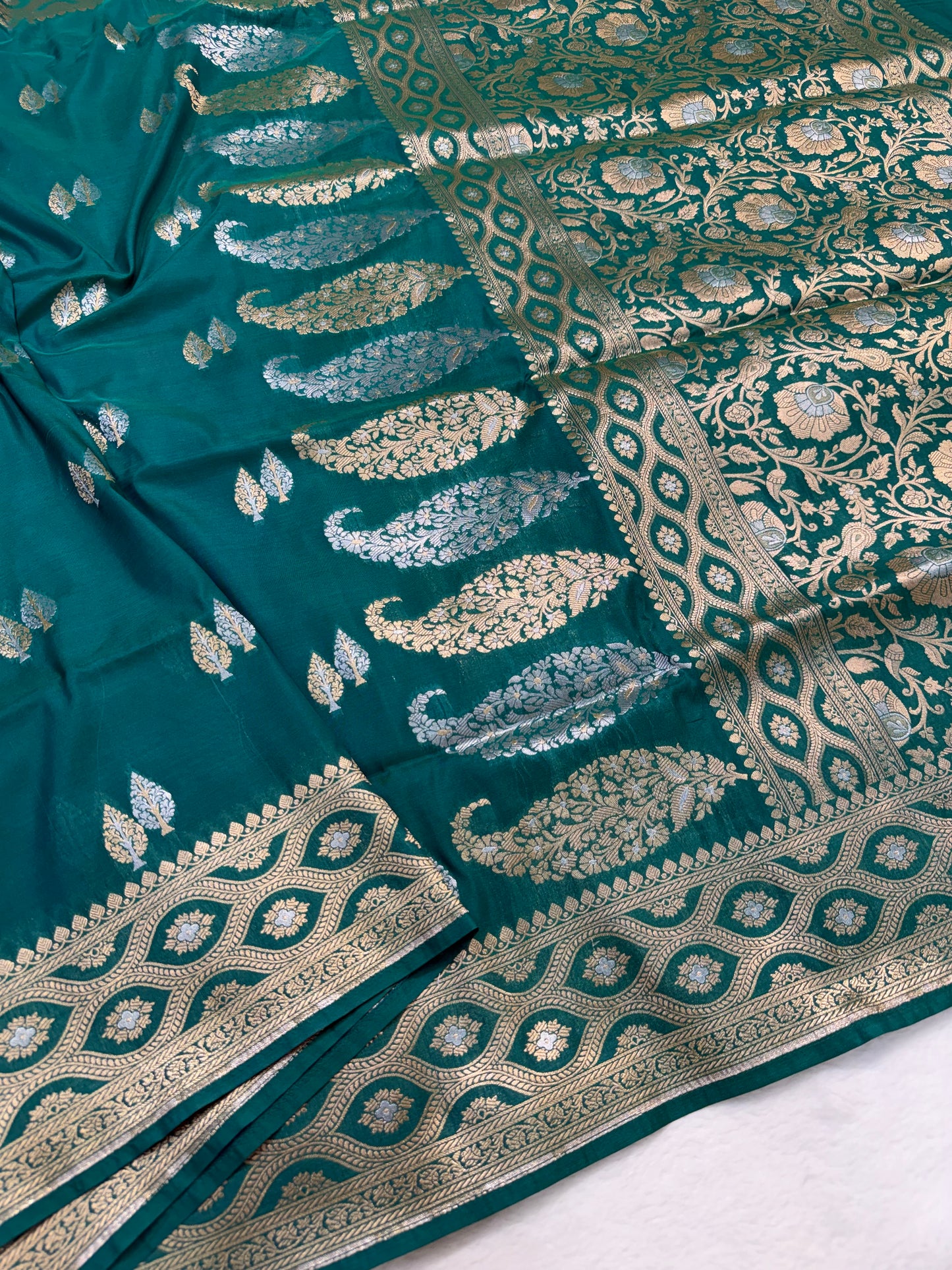 Bottle green shade katan Banarasi silk Saree