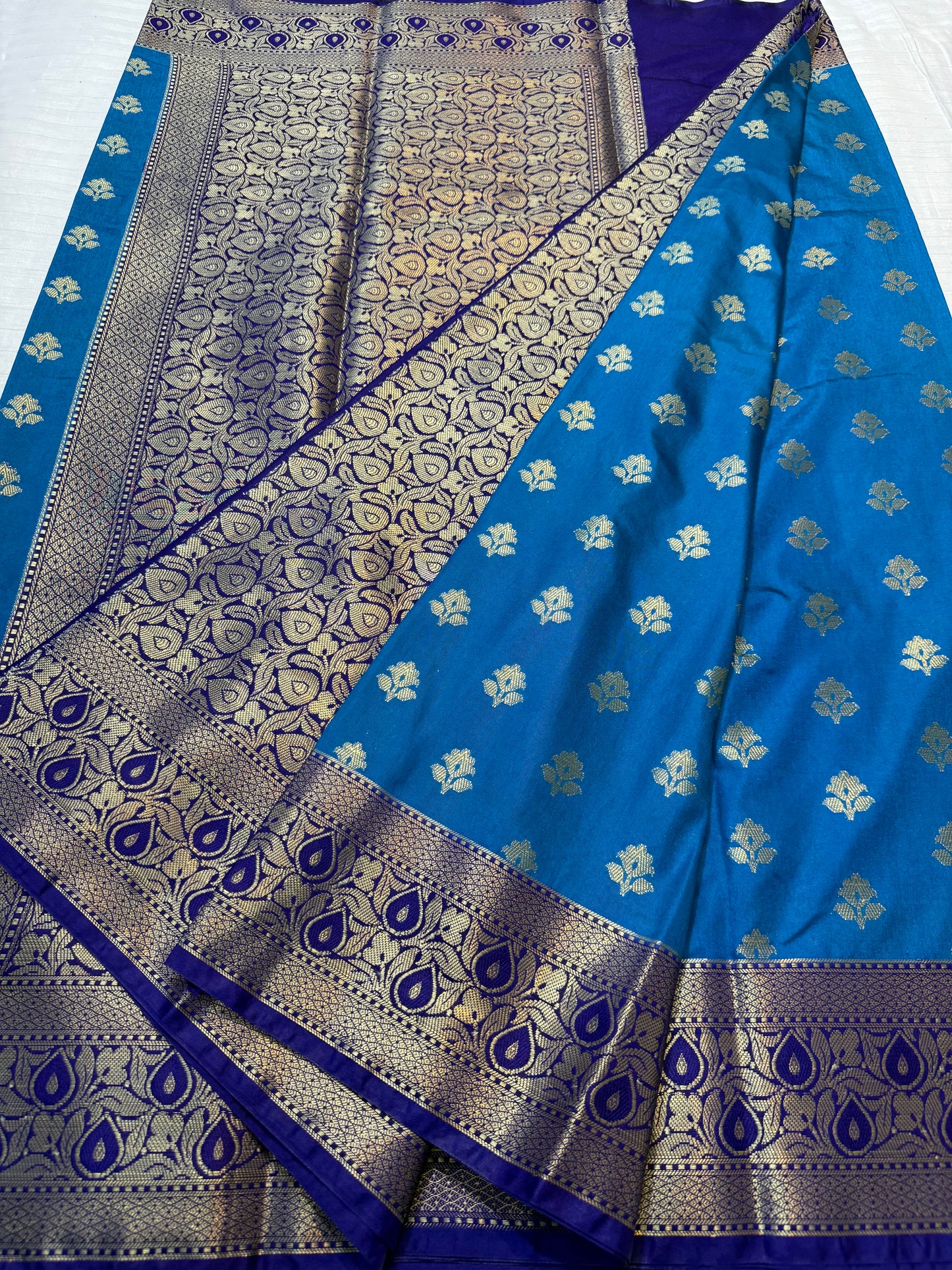 Firozi Royal blue shade Dupion Silk premium Banarasi Saree