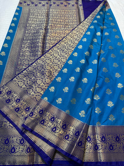 Firozi Royal blue shade Dupion Silk premium Banarasi Saree
