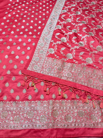 Strawberry Satin Katan Swarovski Work Banarasi suit
