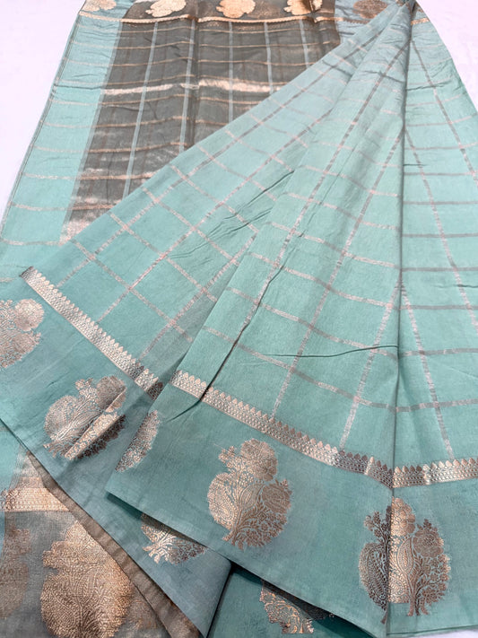 Sea green shade raw mango  premium Banarasi saree