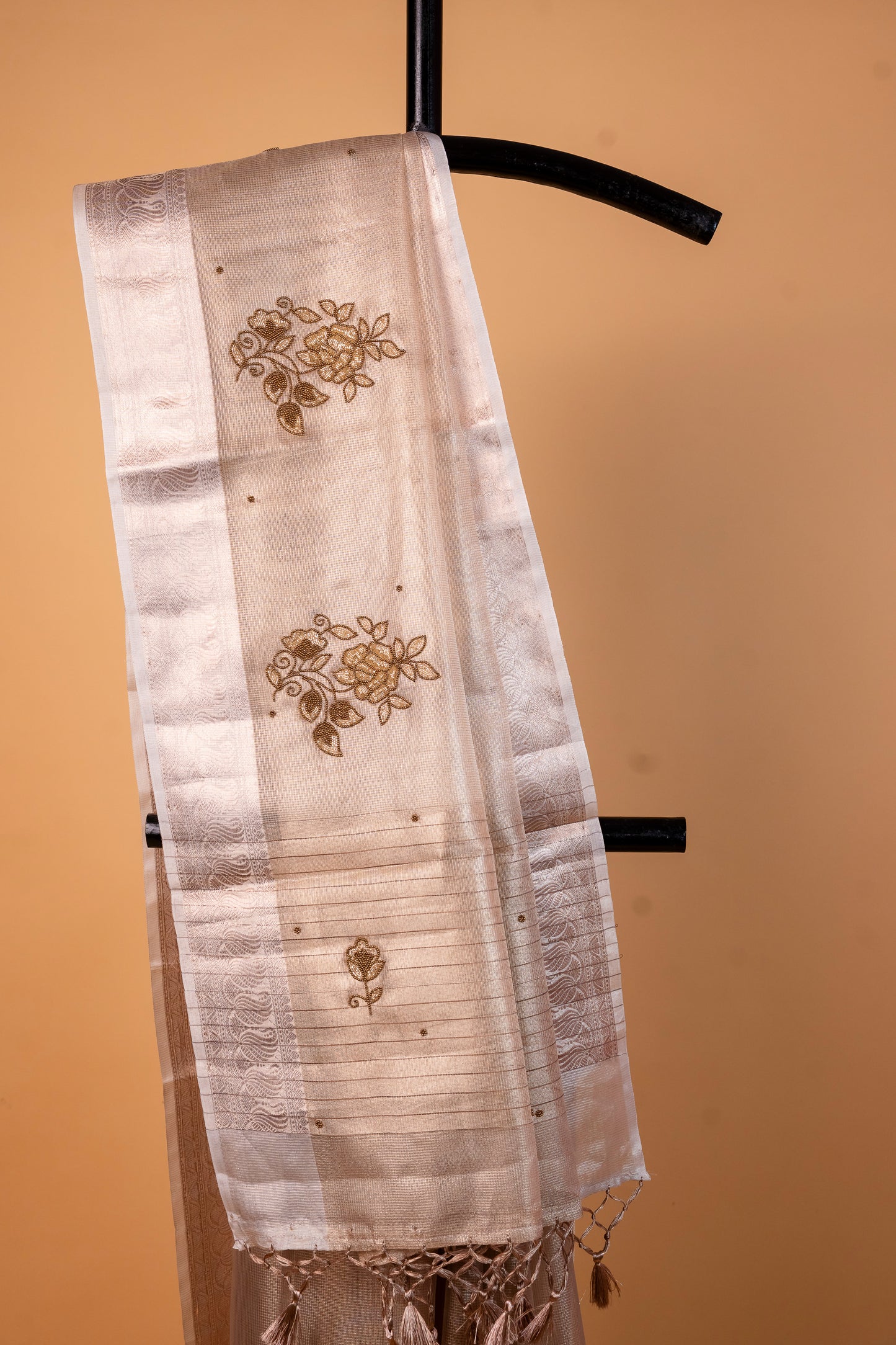 Beige shade tissue designer hand work Banarasi saree