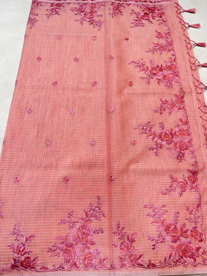 Dusty pink shade kota designer embroidery premium Banarasi saree