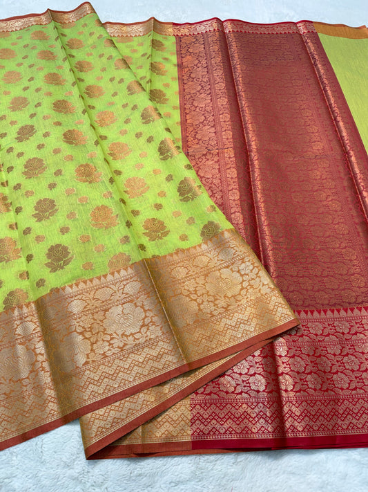 green red cotton silk premium Banarasi saree