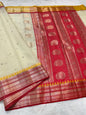 Off white mustard red shade kota mirror work premium Banarasi saree