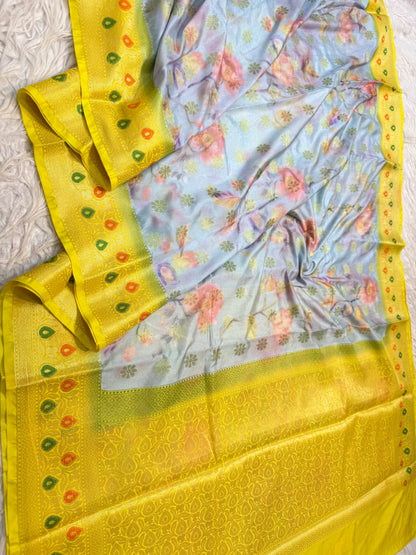 multicolour Dupion silk digital print Banarasi saree