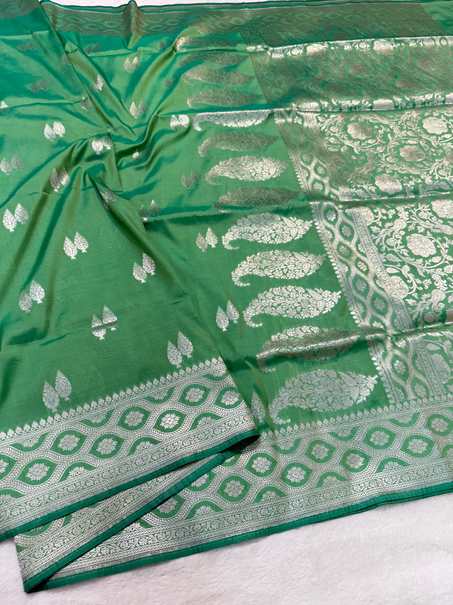 Sea green shade katan Banarasi silk Saree