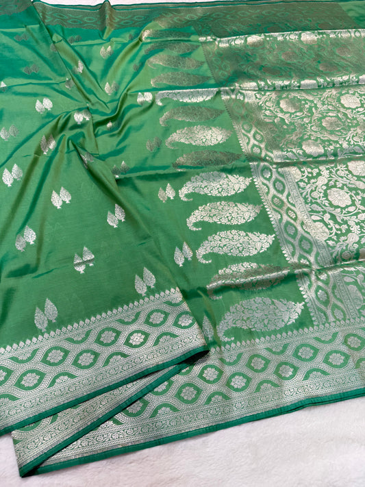 Sea green shade katan Banarasi silk Saree