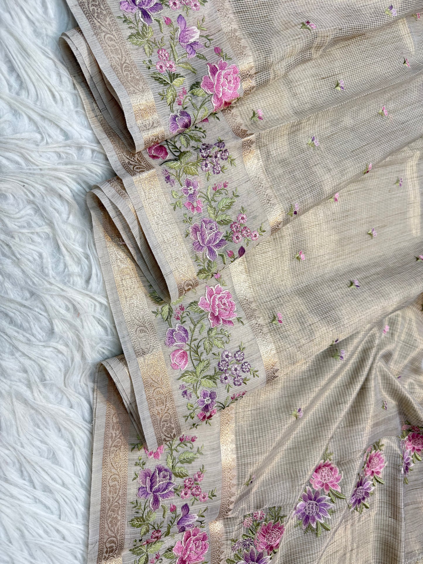 Banarasi Tissue linen embroidery saree