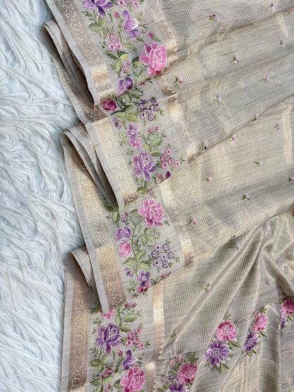 Banarasi Tissue linen embroidery saree