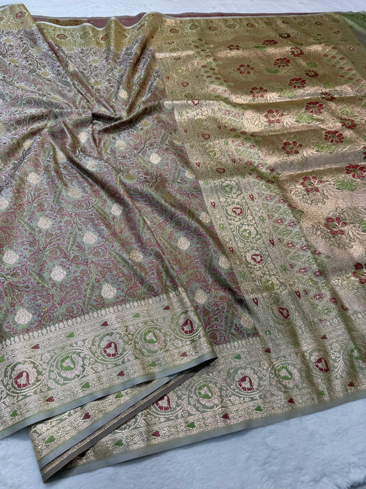 Multicolor shade satan katan premium Banarasi silk Saree