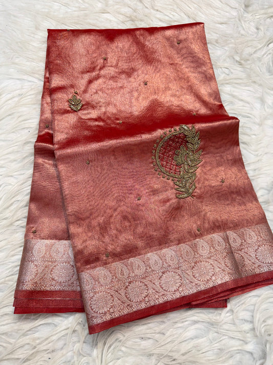 Tissue Aari Work Banarasi silk saree
