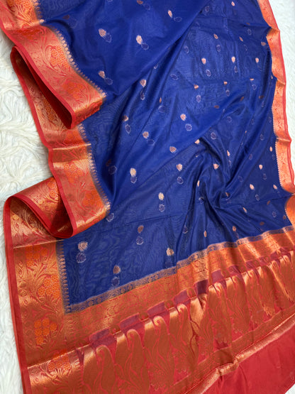navy red shade georgatte Banarasi saree