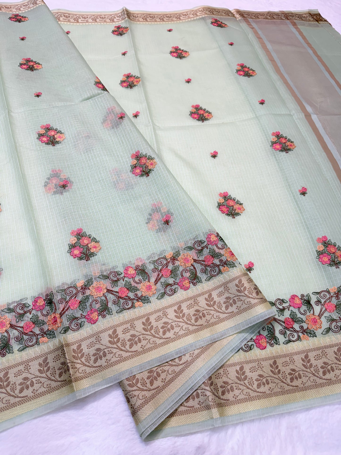 Pista green shade kota designer embroidery Banarasi saree