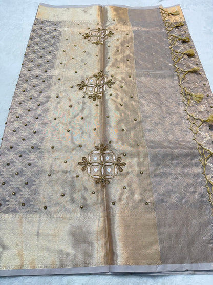 Silver tissue kota designer handwork premium Banarasi saree