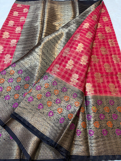 Black red shade warm silk premium Banarasi saree