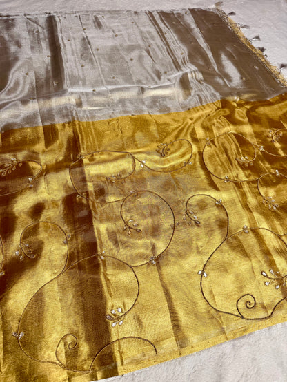 Sona chandi premium tissue designer hand work Banarasi saree