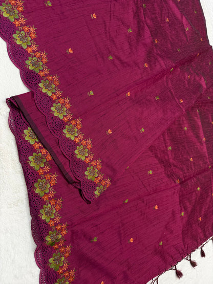 Royal pink shade premium tussee designer embroidery Banarasi saree