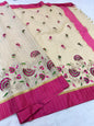 Beige royal pink shade kota embroidery Banarasi saree