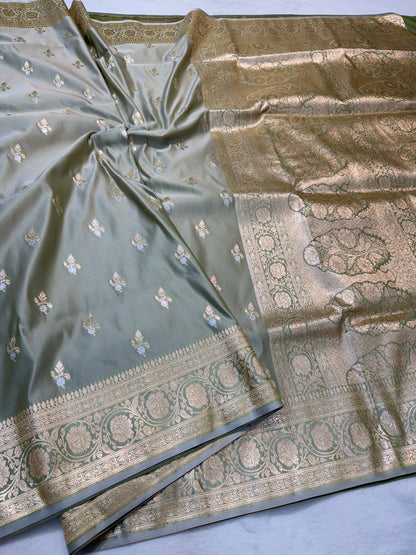 Gray shade satan katan premium Banarasi silk Saree