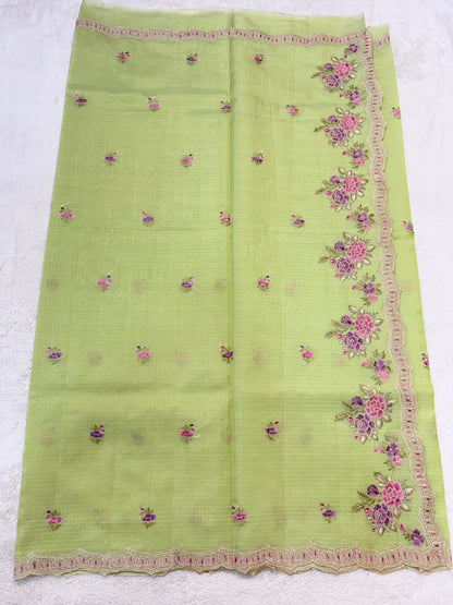 Pista green shade cotton kota embroidery Banarasi saree