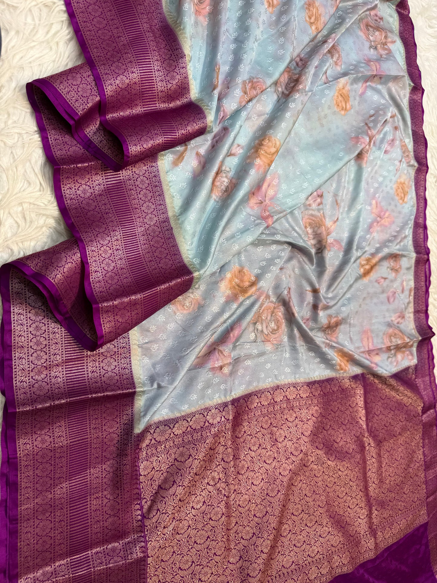 multicolour soft Dupion silk digital  print Banarasi saree
