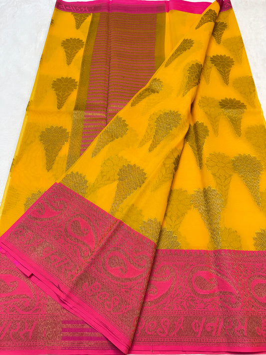 Mango pink  shade kora silk premium Banarasi saree