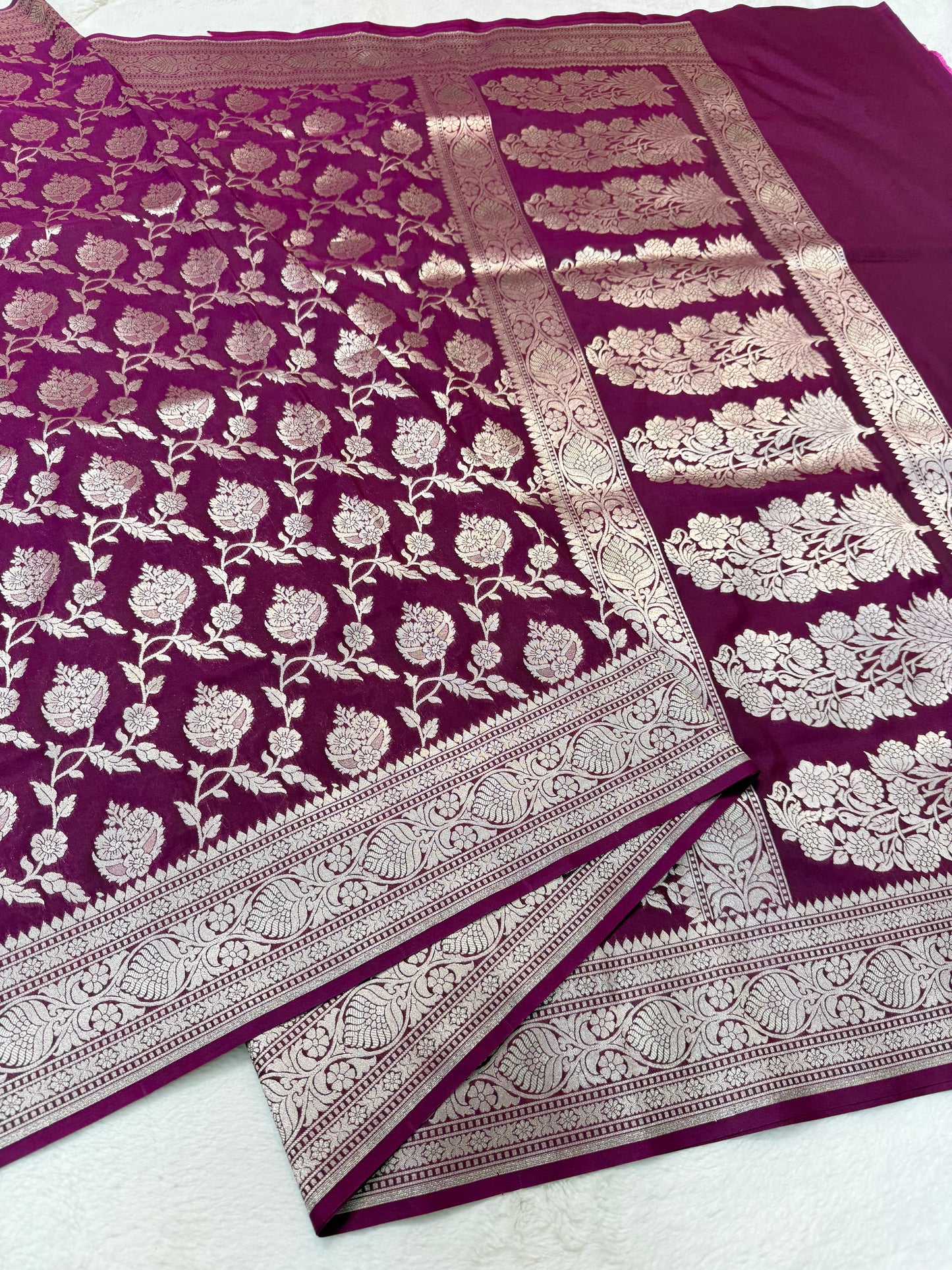 Magenta shade katan Banarasi silk Saree