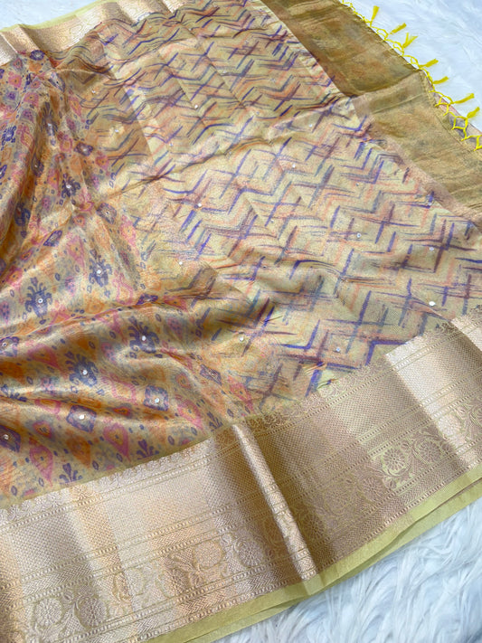 Tissue digital print handwork Banarasi saree