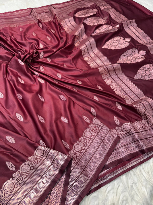 Wine shade premium mashru silk Banarasi saree