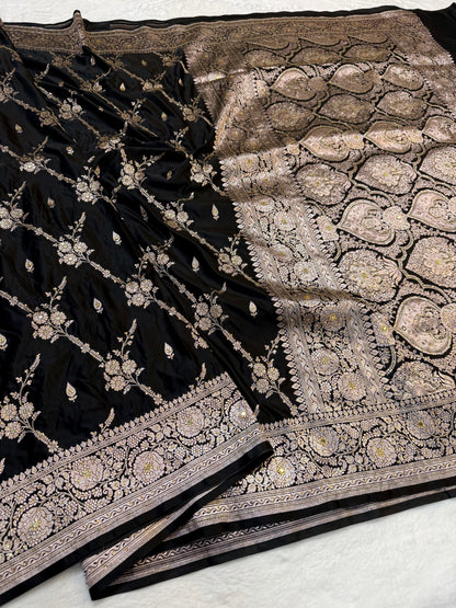 Black shade Bridal Mashru ari & stone Silk Banarasi Saree