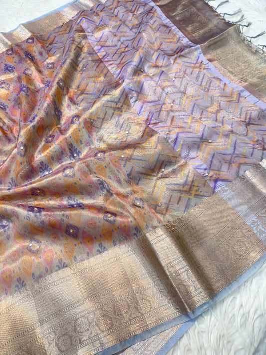 Tissue digital print handwork Banarasi saree