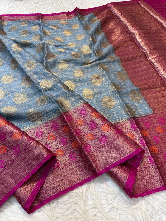 Grey pink warm silk premium Banarasi saree