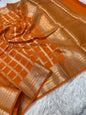 Orange shade Raw mango soft silk banarasi saree