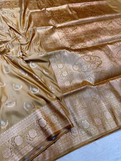 Beige shade satan katan premium Banarasi silk Saree