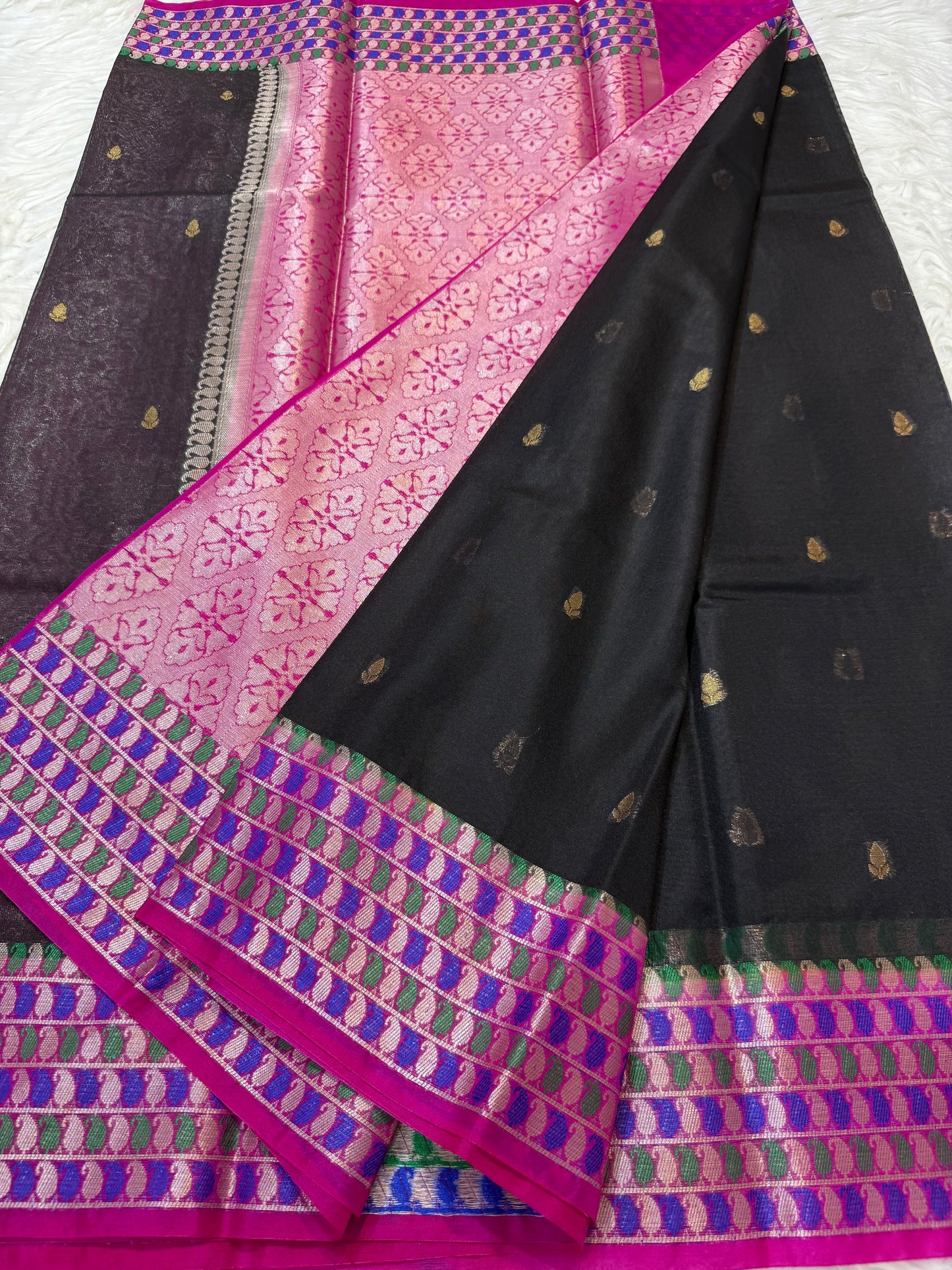 Black & royal pink shade georgette Banarasi saree