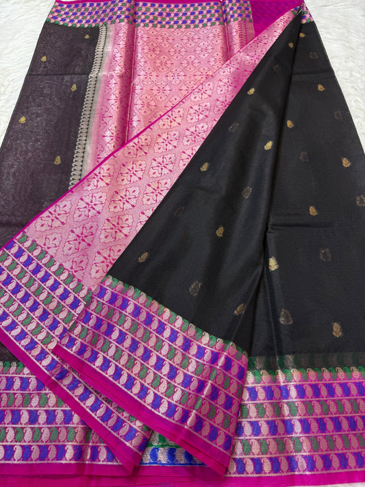 Black & royal pink shade georgette Banarasi saree