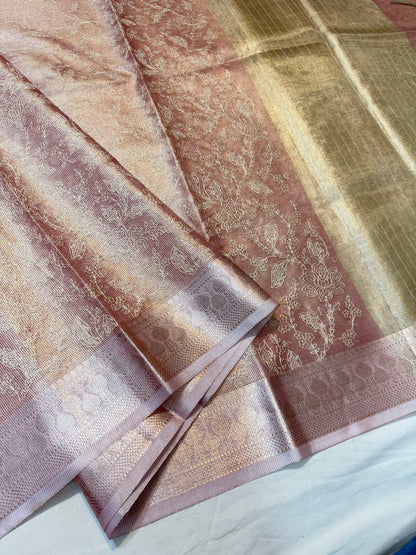 Peach shade tissue kota embroidery primum Banarasi saree