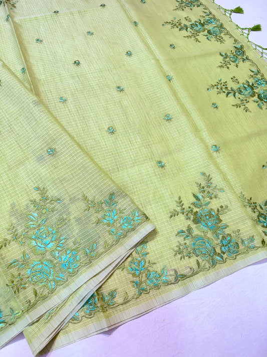 Pista green shade kota designer embroidery premium Banarasi saree